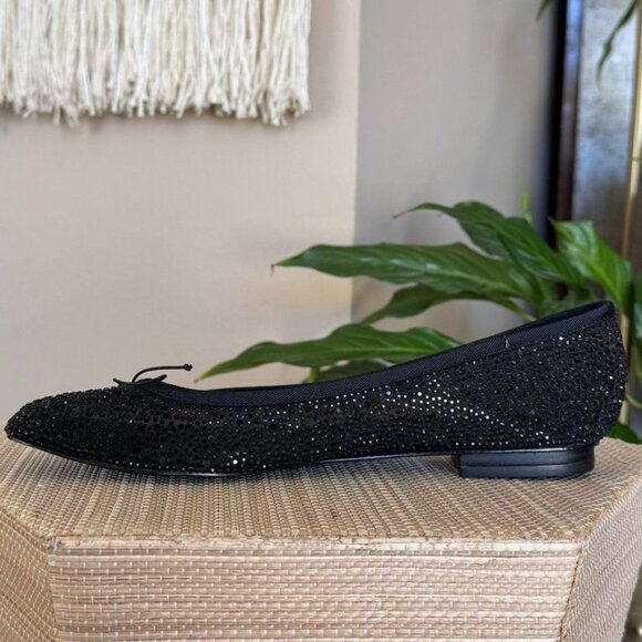 Adrianna Papell Black Sheer Mesh Black Crystal Embellished Ballet Flats Size 8.5 - Picture 8 of 13